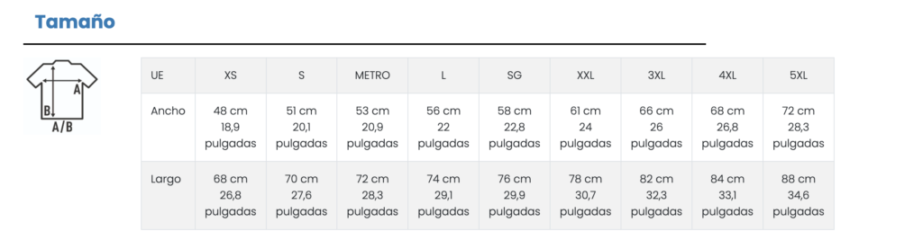 Talla camiseta premium