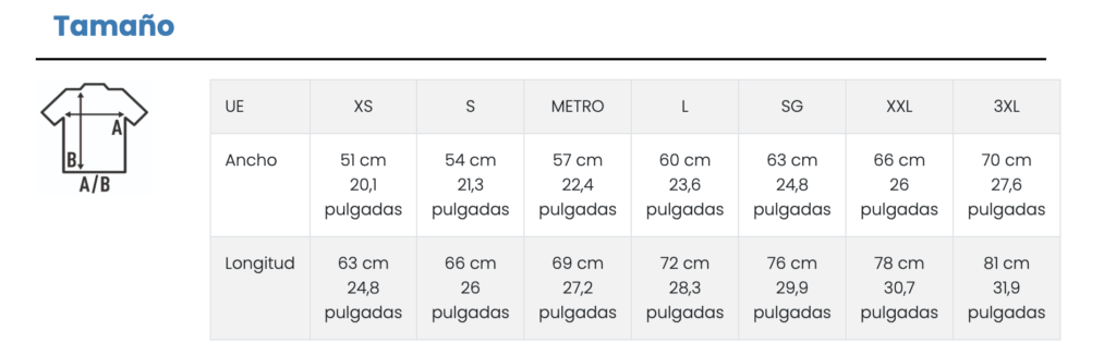 Talla sudadera sin cuello